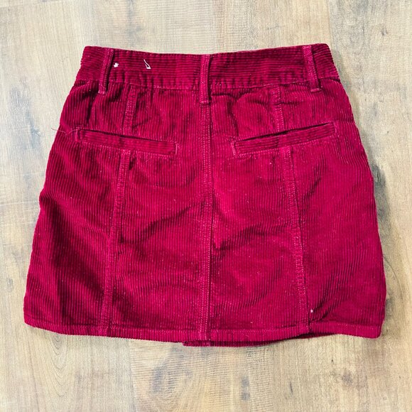American Eagle Corduroy Skirt XS Burgundy Button Front Mini Retro Fall Vibes - Picture 5 of 5